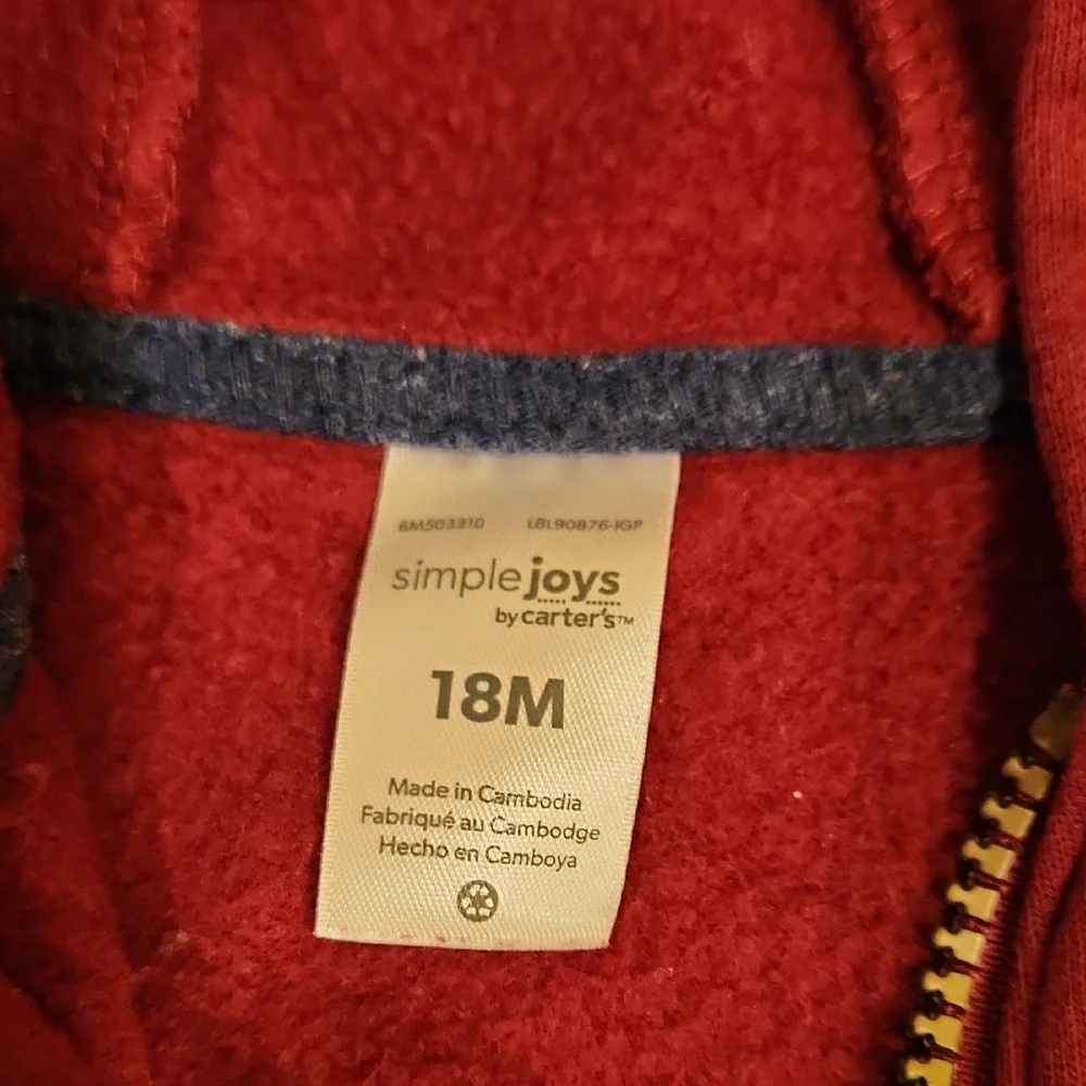 Carter's Red Zip-Up Hooded Jacket 18 Months